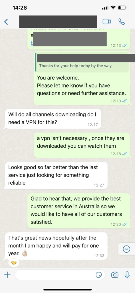 WhatsApp client rating and satisfaction feedback message